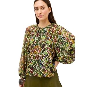Marie Oliver Floral Green Blouse